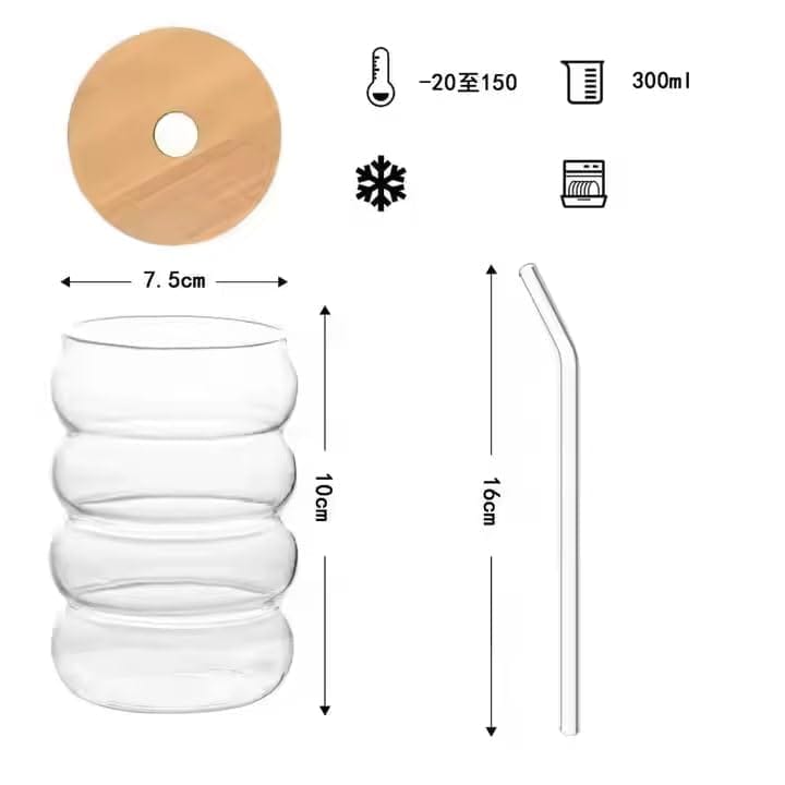 Drinking Glasses with Bamboo Lids and Glass Straw 400 ML Travel Sipper for Juice Water Smoothies Cocktail Beer Mugs Iced Coffee Milkshakes (Pack of 2)