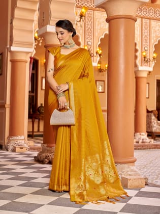Mustard Soft Silk Kanjivaram Zari Jacquard Work Designer Saree