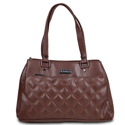 Jothi Lattice Premium Womens Handbag | Diamond Quilted Synthetic Leather Tote | 3-Compartment Spacious Design | Matte Finish | Lightweight & Durable | Chocolate Brown