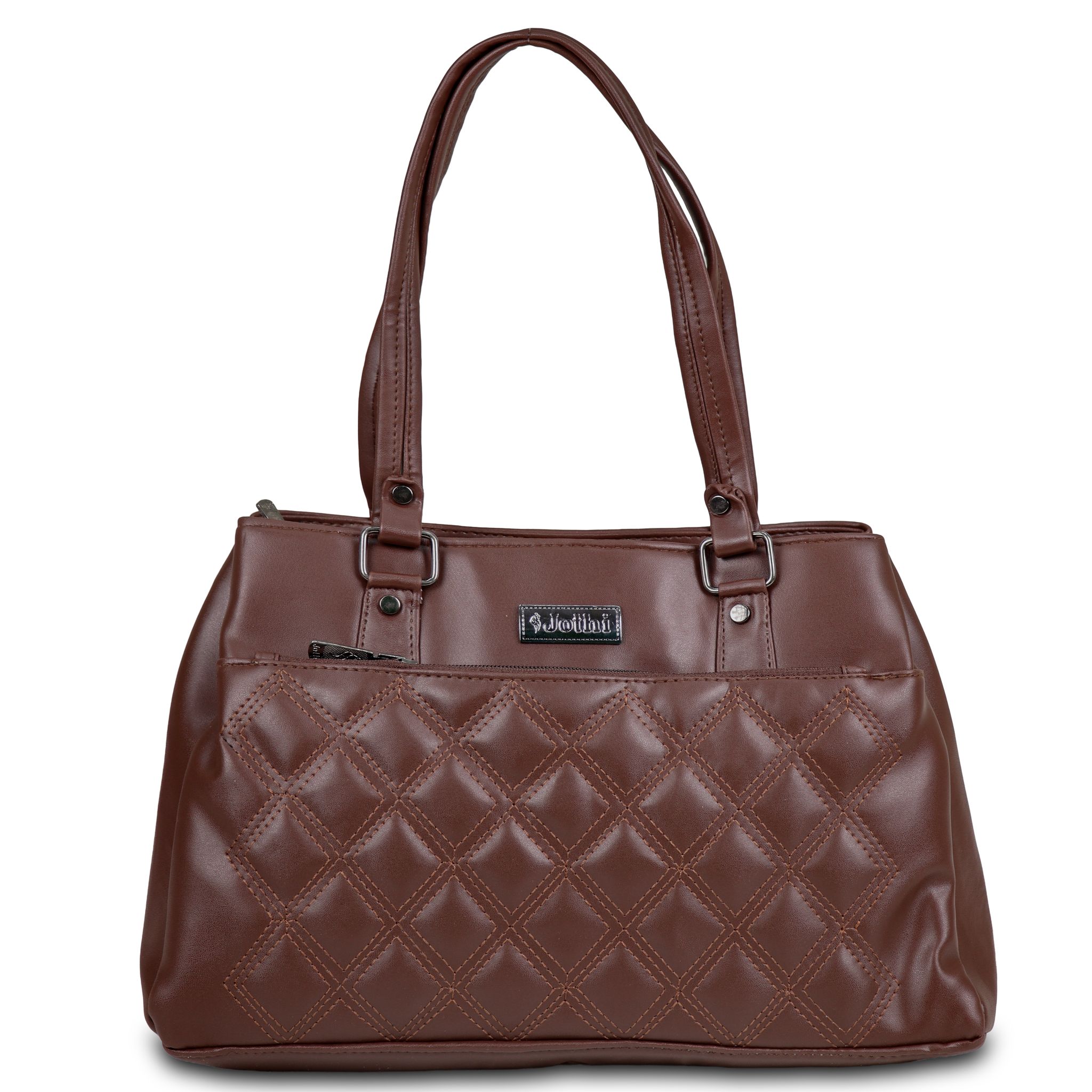 Jothi Lattice Premium Womens Handbag | Diamond Quilted Synthetic Leather Tote | 3-Compartment Spacious Design | Matte Finish | Lightweight & Durable | Chocolate Brown