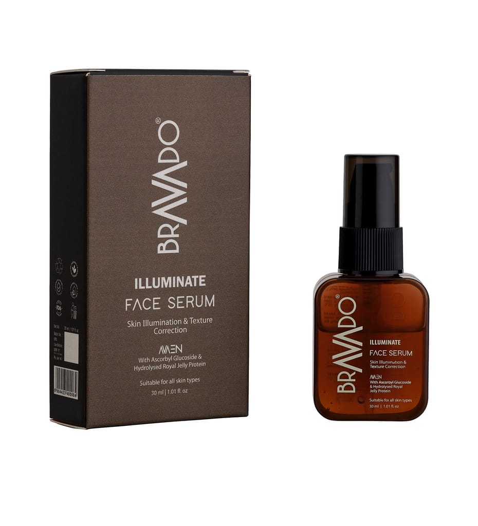 BRAVADO Illuminate Face Serum | Brightens Skin, Reduces Dark Spots, Pigmentation & Pimples | Anti-Aging, Firming | Detan, Tan Removal, Anti Acne Face Serum | Face Cream, Moisturizing Cream, 30ml