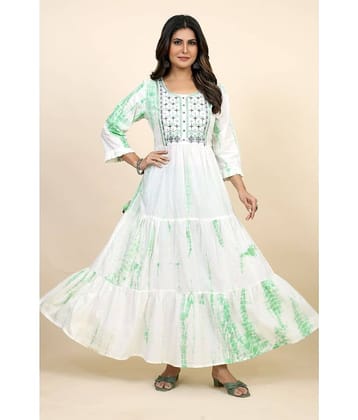 SARRAS Cotton Printed Flared Women's Kurti - Green ( Pack of 1 )