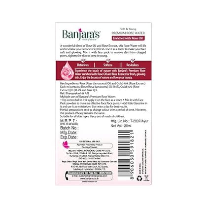 Banjara's Premium Rose Water, 30ml