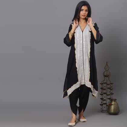 Black sequinced asymmetric kurta dhoti set-XS