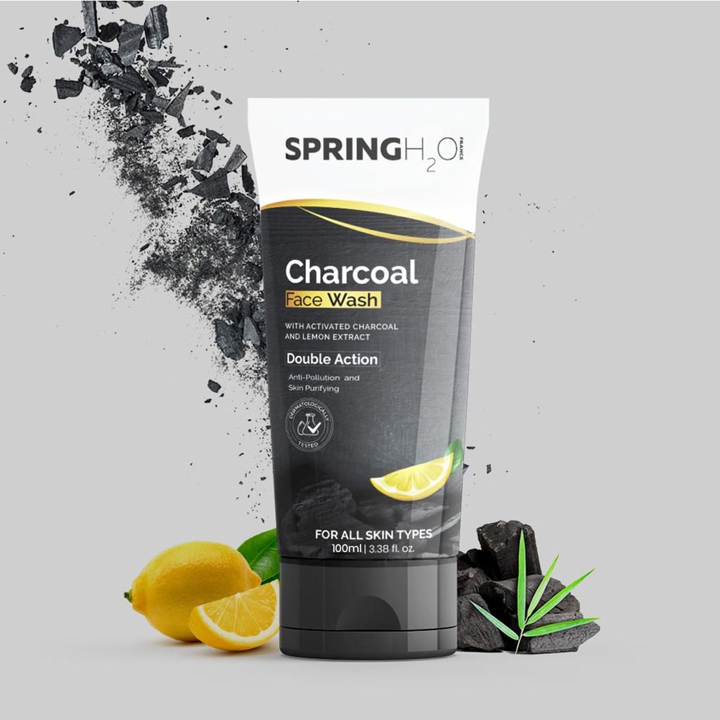 Spring H2O Charcoal Face Wash| Deep Cleansing & Purifying Formula - 100 Ml (Pack Of 2)