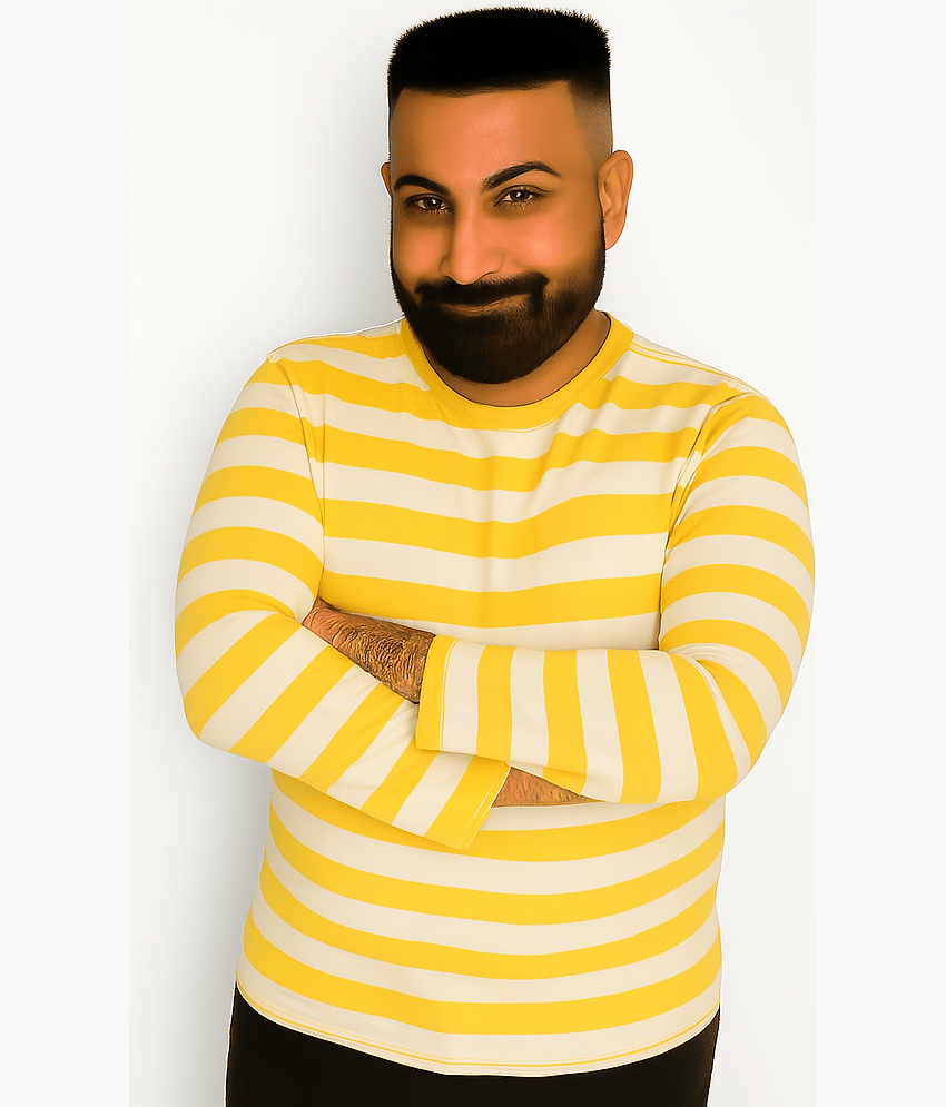 VEE SAA Men Cotton Regular Fit Striped T-Shirt ( Yellow )