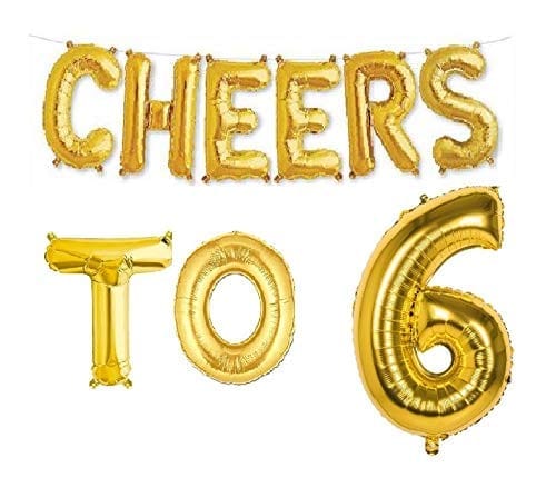 Cheers to Six Foil Balloon Combo Number 6 Foil Balloon for Birthday and Anniversary