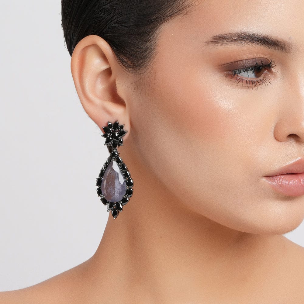 Mevish - Black stone dangler earrings-Black