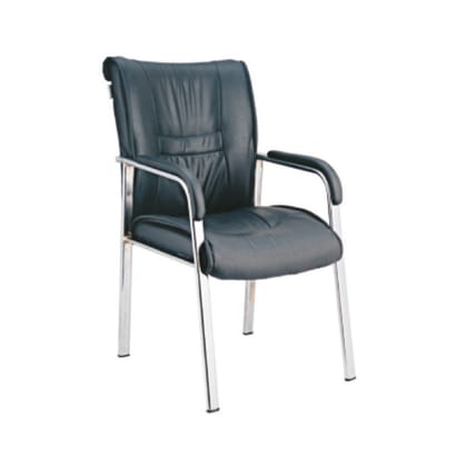Welcome Visitor - Seat & Back In Leatherette, With Fixed Soft PU Rapped Metal Handle, Cantilever Base In SS (CS-V-03)