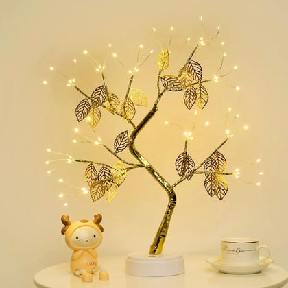 GLOWSERIE Golden Leaf LED Tree Lamp – Warm Light Decorative Table Lamp