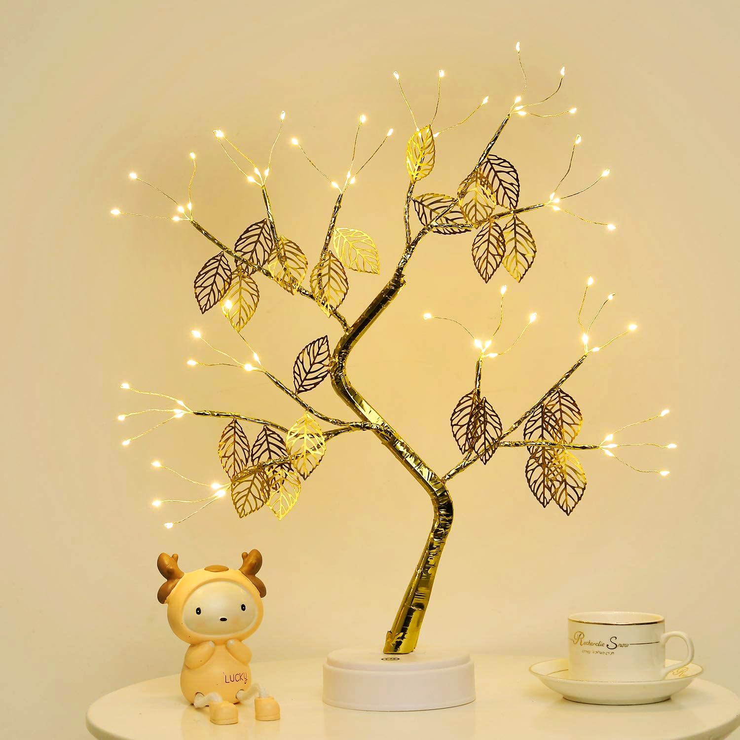 GLOWSERIE Golden Leaf LED Tree Lamp – Warm Light Decorative Table Lamp
