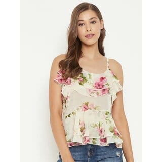 PURYS Women White Printed Regular Top