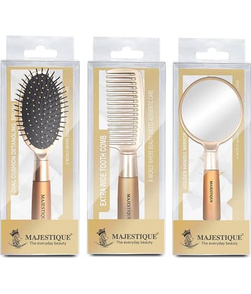 Majestique Detangling Hair brush Roller Hair Brush and Handle Mirror for Makeup Women and Men - 3Pcs