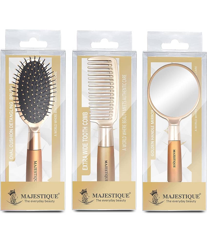 Majestique Detangling Hair brush Roller Hair Brush and Handle Mirror for Makeup Women and Men - 3Pcs