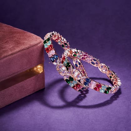 Radiant Rose Gold Multicolor Bangles Set  (Pack of 2)-Multicolor / Rose Gold / 2.4