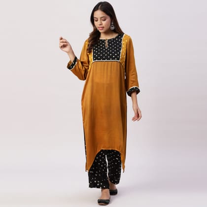 Mustard yellow bandhani print set-XS