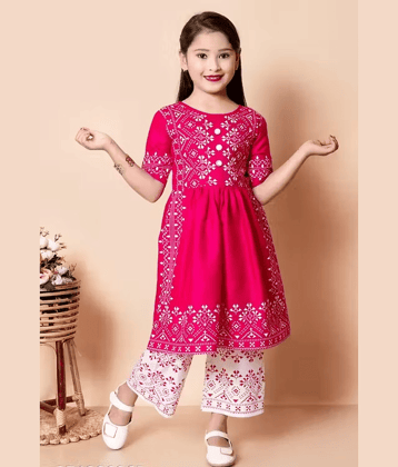 DS DRESSES Girls Cotton Kurti with Pants ( Pack of 1 , Blue )