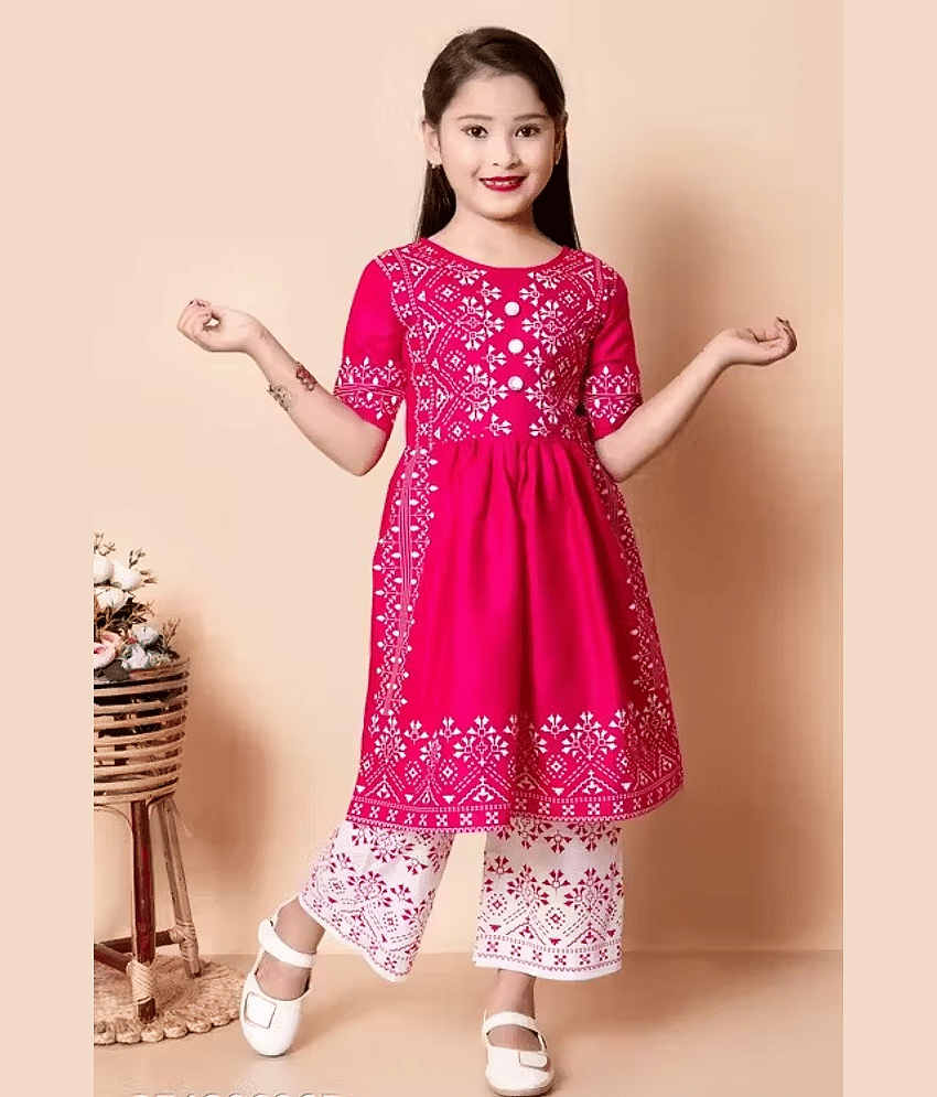 DS DRESSES Girls Cotton Kurti with Pants ( Pack of 1 , Blue )