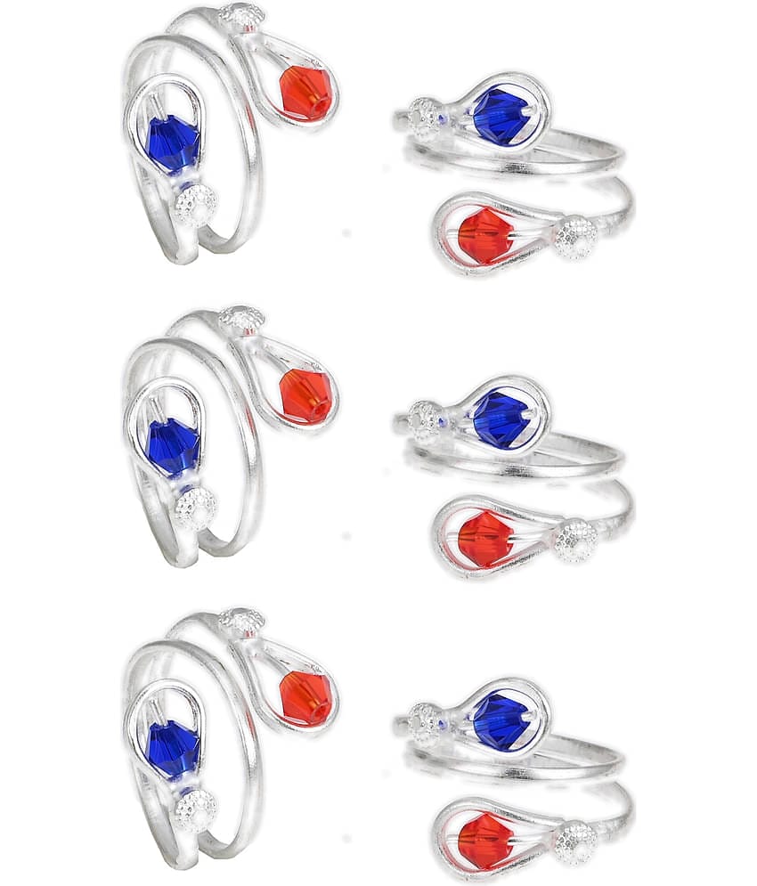 AanyaCentric Silver Plated 3 Pair Toe Rings