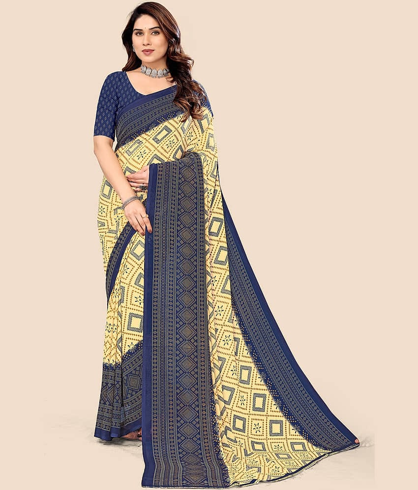 Kanooda Prints Georgette Printed Saree With Unstitched Blouse Piece ( Red )