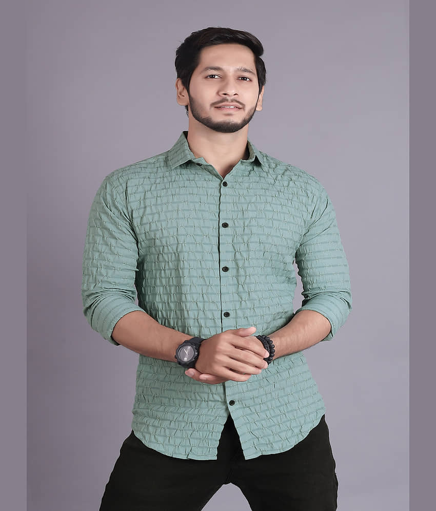 jeevaan... the perfact fashion Cotton Blend Slim Fit Self Design Full Sleeves Men's Casual Shirt - Sea Green ( Pack of 1 )