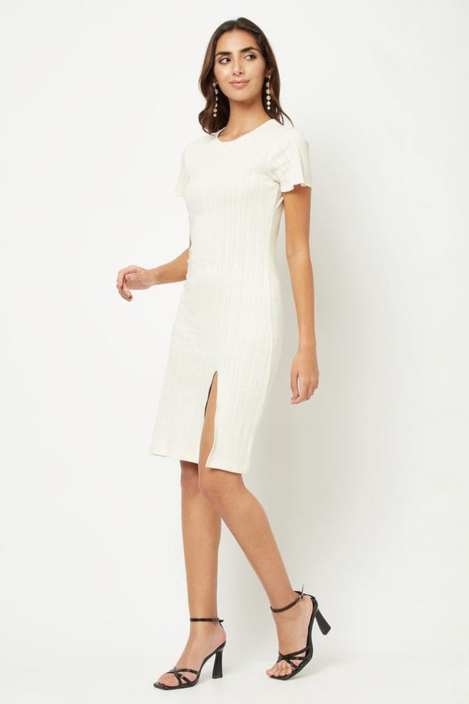 Textured Ivory Slit Dress