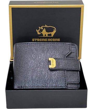 STRONG HORNS PU Self Design Men's Regular Wallet With 10 Slots For Card ( Black , Pack of 1 )