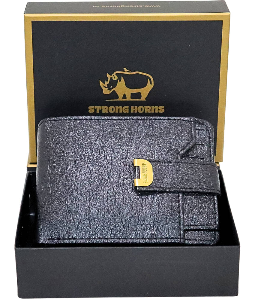 STRONG HORNS PU Self Design Men's Regular Wallet With 10 Slots For Card ( Black , Pack of 1 )