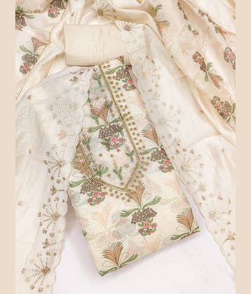 VEDANT VASTRAM Women Chanderi Unstitched Dress Material ( Off White )