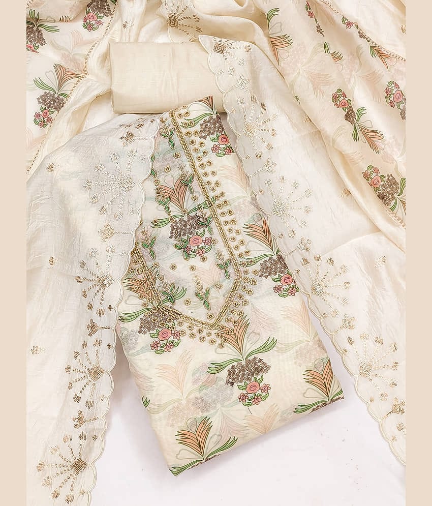 VEDANT VASTRAM Women Chanderi Unstitched Dress Material ( Off White )
