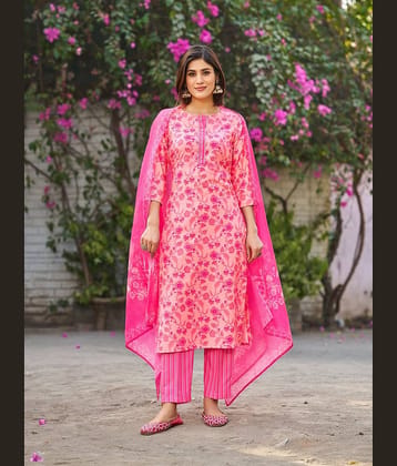 VIBE VISION Viscose Self Design Kurti With Pants Women's Stitched Salwar Suit - Peach ( Pack of 1 )