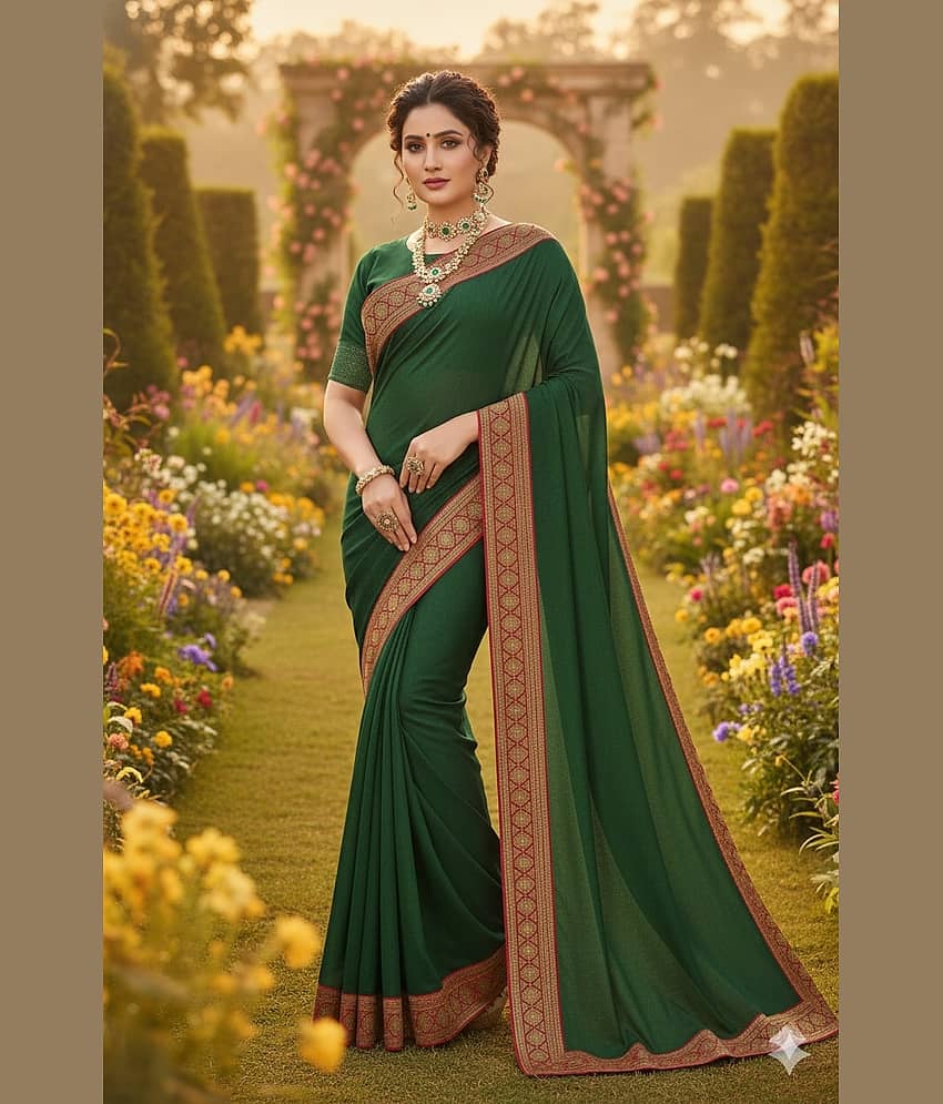 Samai Georgette Printed Regular Saree With Unstitched Blouse Piece ( Green )
