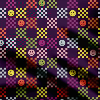 Abstract Smiley Emoji Print Fabric-Organza