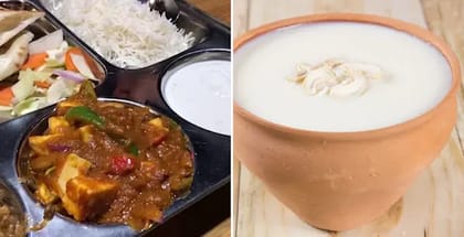 1 x Sweet Lassi, 2 x Economic Veg Thali