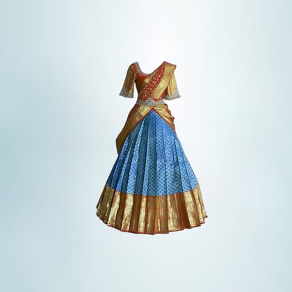 Traditional Girls Langa Voni Half-Saree Set (Blue & Red) | Rich Zari Border | Festive & Wedding Wear