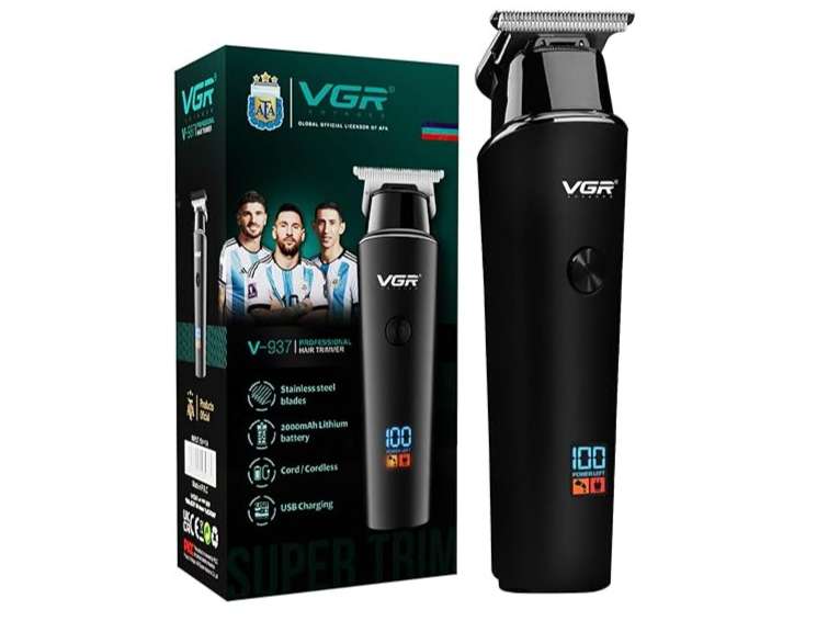 VGR V-937 Professional Hair Trimmer with LED Display Trimmer 500 min Runtime 4 Length Settings (Black)