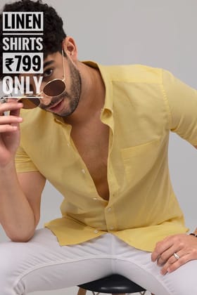 PREMIUM LINEN SHIRT HALF - YELLOW-XXL-46