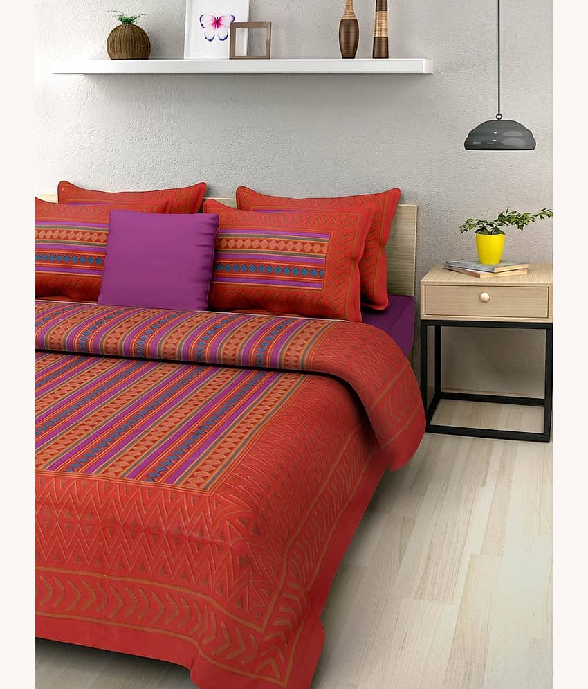 PETROSOLY Cotton 1 Double Bedsheet with 2 Pillow Covers ( Red )