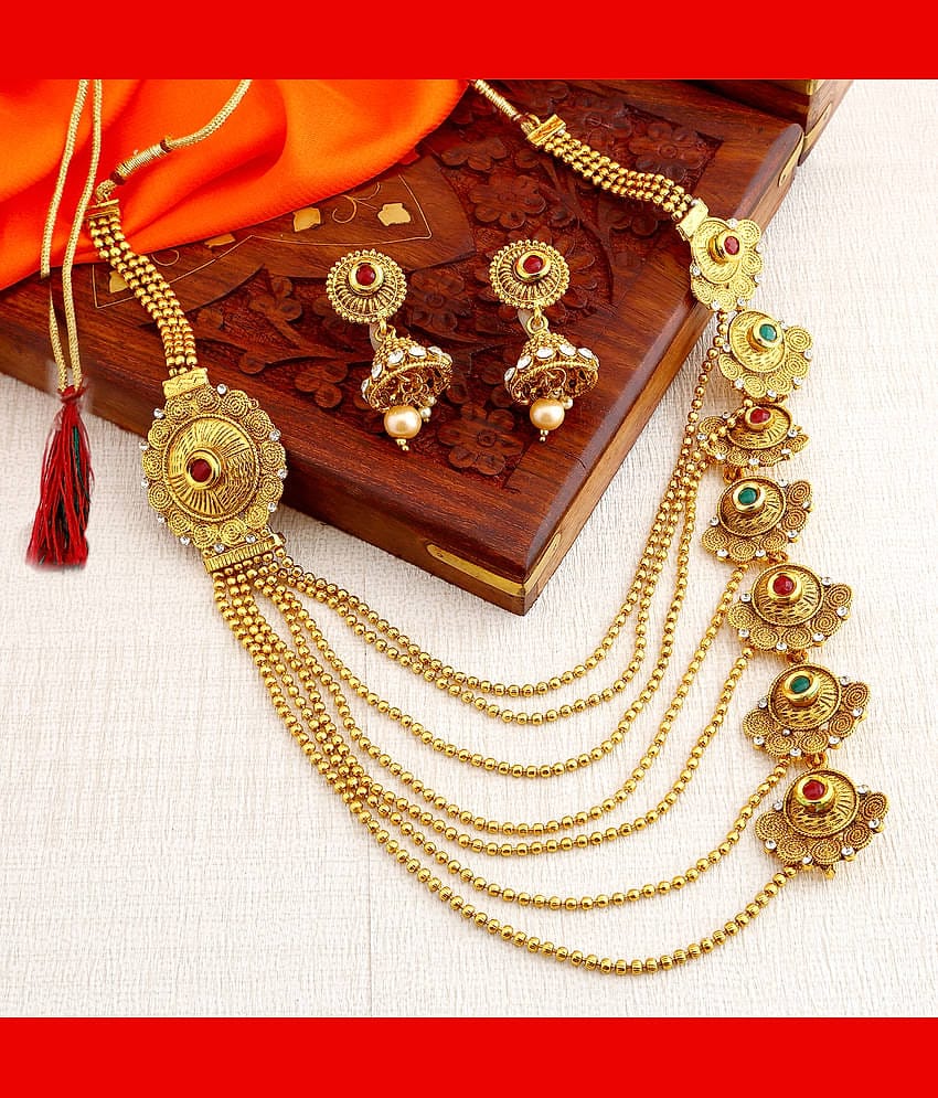 Sukkhi Alloy Golden Traditional Necklaces Set Long Haram