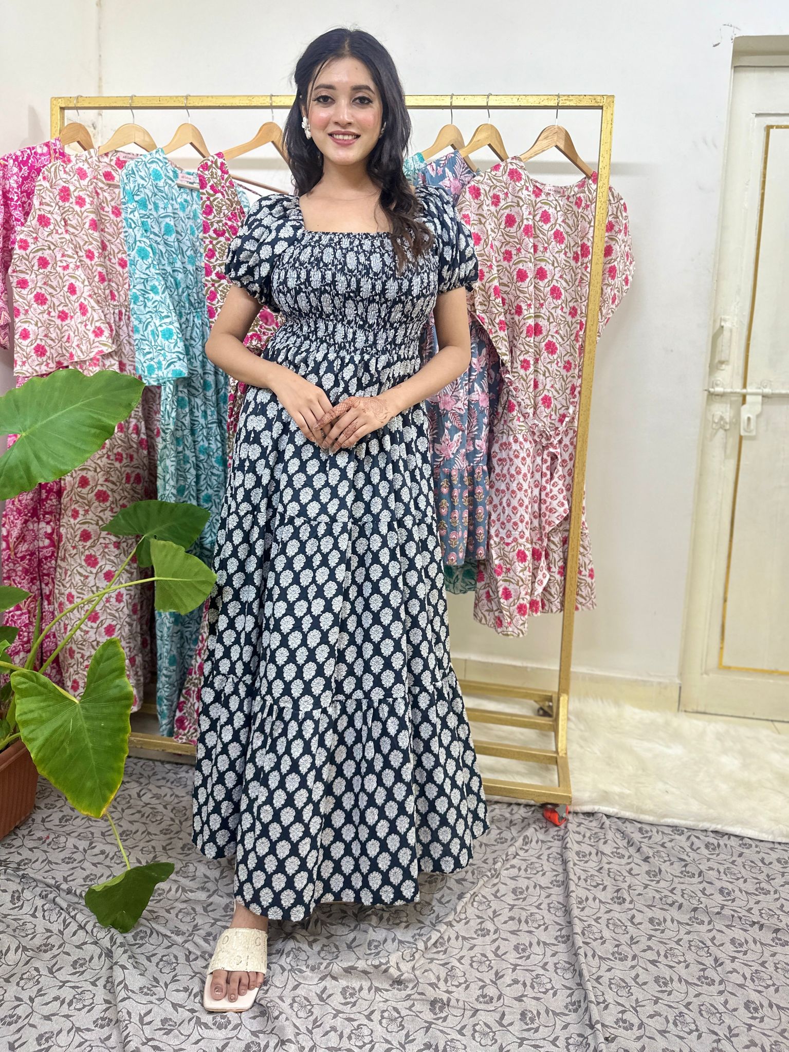 Black Cotton Maxi Dress-S