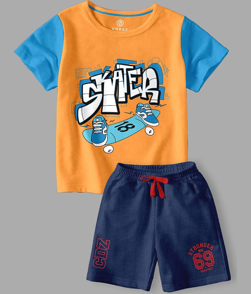 CODEZ Pack of 2 Boys Cotton Blend T-Shirt & Shorts Set ( Multicolor )