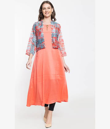 ELTHIA - Orange Silk Women's Jacket Style Kurti ( Pack of 1 )