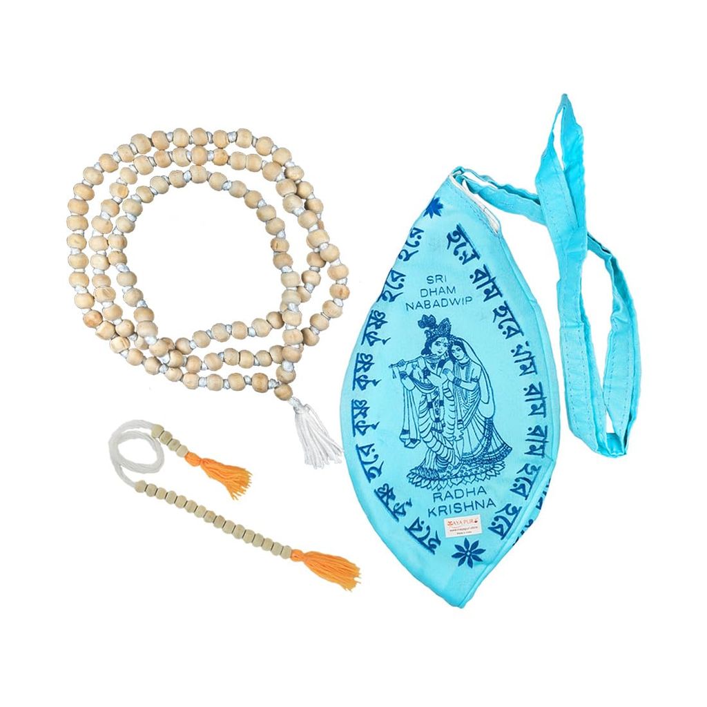 MAYAPURI Japa Mala with Japa Bag 108 Beads Handcrafted Meditation Beads for Chanting, Prayer, and Spiritual Practice (Color-Sky Blue) - Pooja Needs | Buy online on ZillyBuy