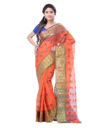 Desh Bidesh - Orange Cotton Blend Saree Without Blouse Piece (Pack of 1)
