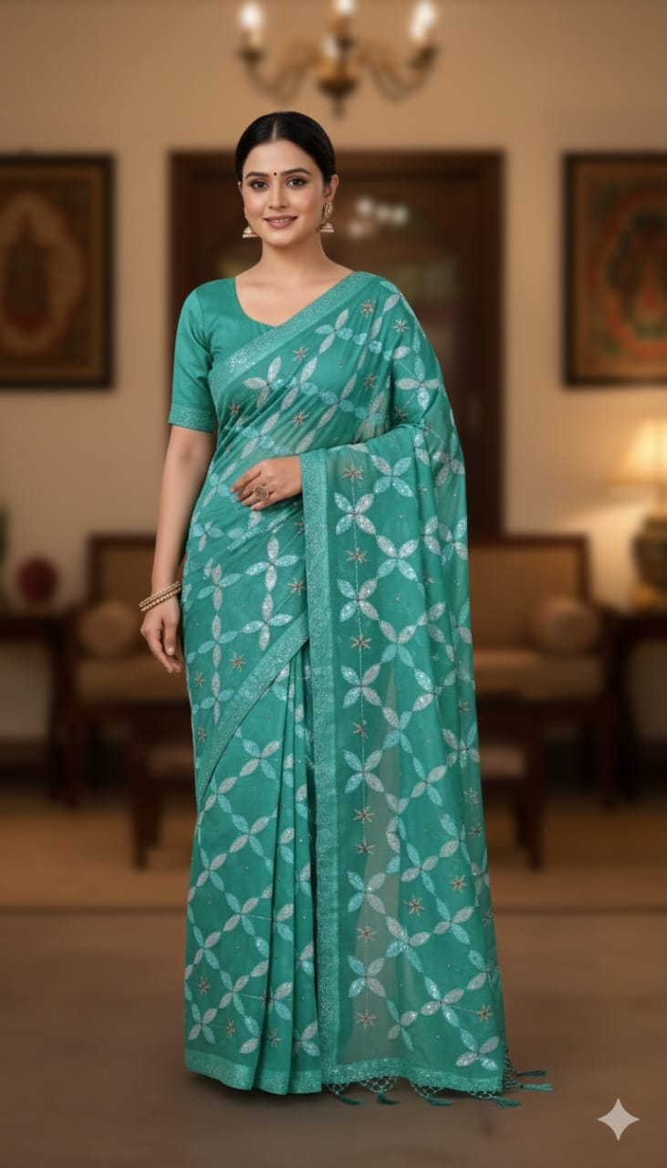 Jaipuri Sarees with moti work | Attached blouse