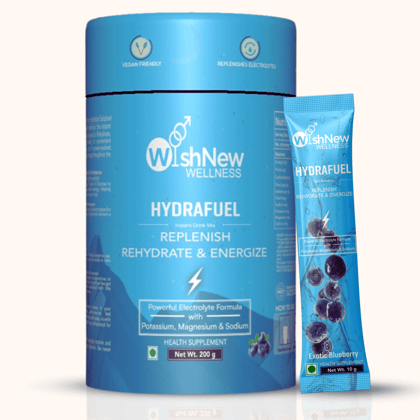WishNew Wellness HydraFuel: Prime Electrolyte Energy Workout Drink Mix | Get Daily Hydration & Instant Energy Boost | Blueberry Flavor with natural Sweetness| 20 Sachets | Suitable for Men & Women