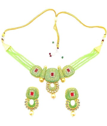 Jewar Mandi Brass Green Designer Necklaces Set Collar