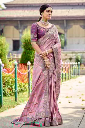 Purple Embroidered Banarasi Saree