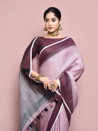 Magenta Linen cotton plain Saree