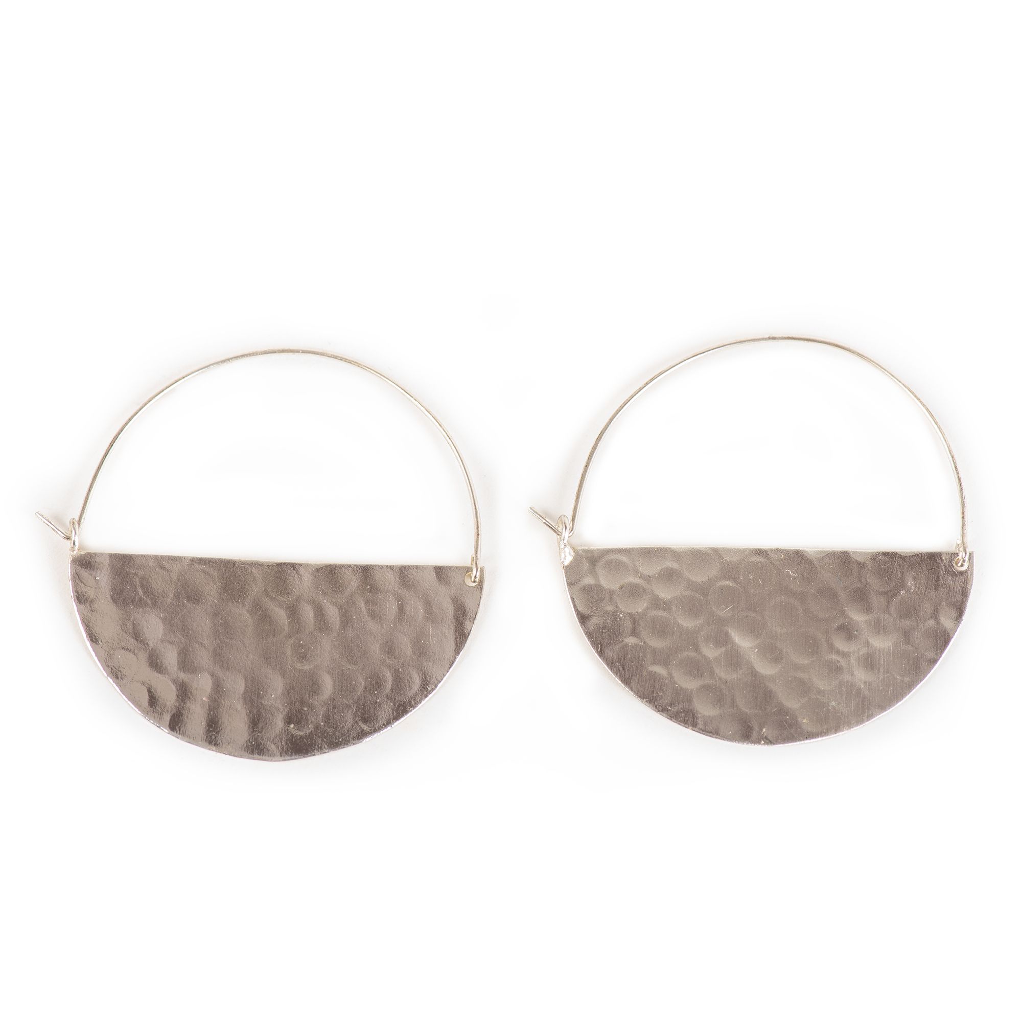 Handcrafted Brass Silver Hammered Earring